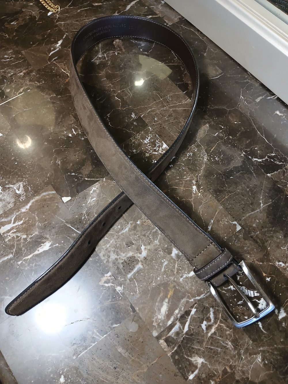 Men's Suede Brown Belt with Polished Silver Buckle